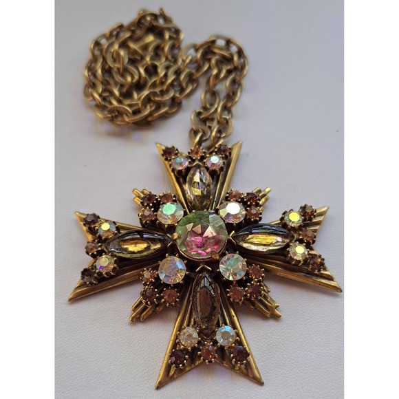 Florenza Jewelry - Florenza Maltese Cross Necklace 18" Watermelon Rhinestone